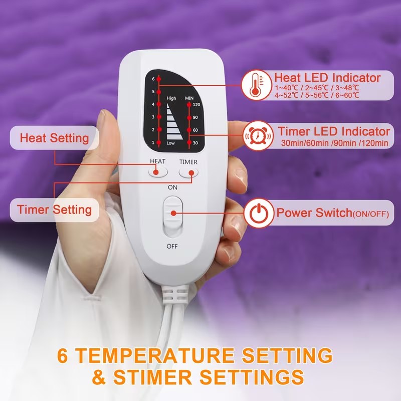 Heating pad controller and adjustable settings